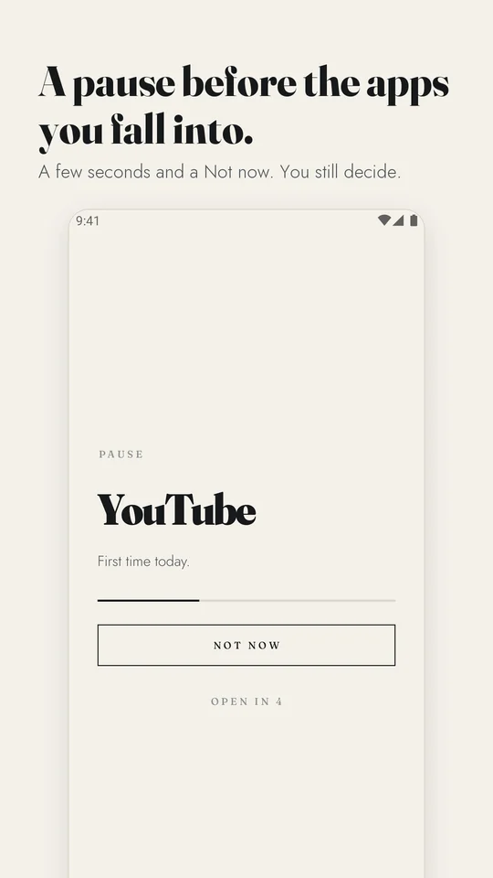 Kern pausing before opening YouTube with an option to choose Not now