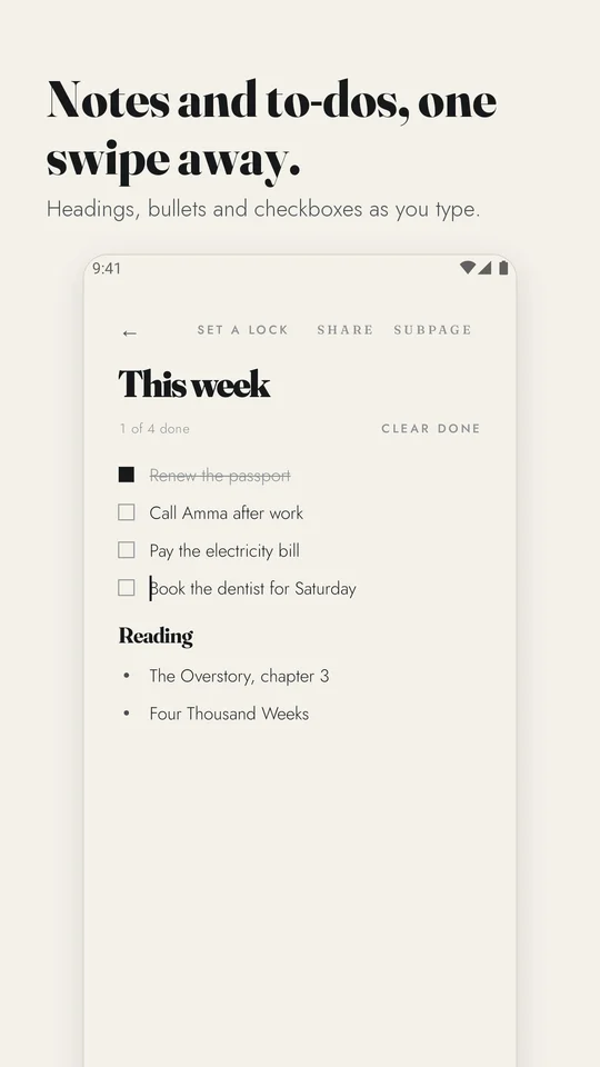 Kern Pages for notes, checklists and daily tasks